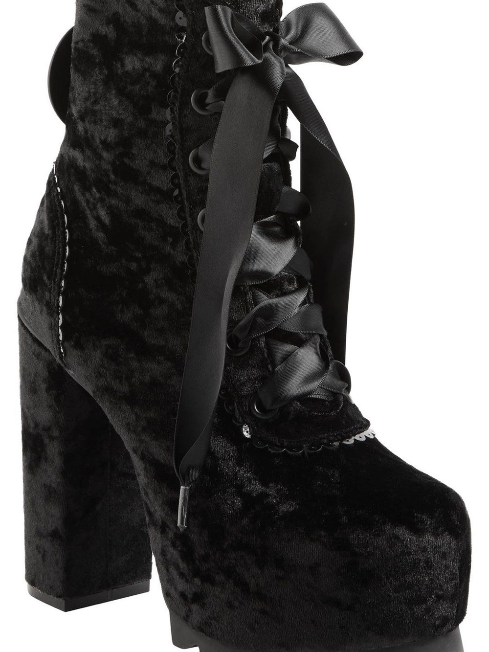 Killstar Black Velvet Ribbon Lace Platform Boots